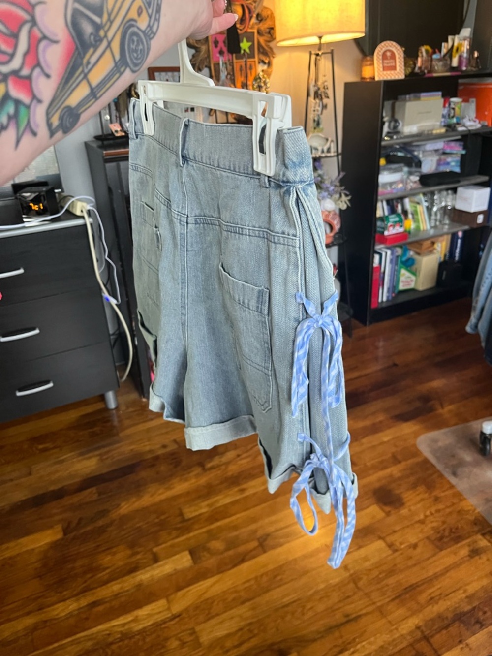 NWT Light Blue Denim Shorts with Side Tie Detail - Picture 3 of 13